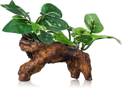 Artificial Aquarium Ornaments Silk Leaf Betta Fish Tank Decoration Driftwood Cave Decor for Reptiles Plants Driftwood