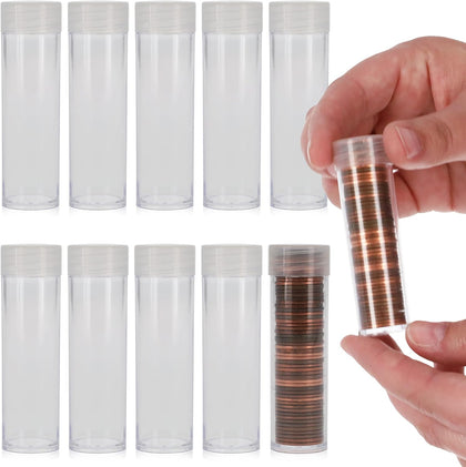 Coin Storage Tubes, Clear Plastic W/Screw on Tops for Pennies (Qty = 10 Tubes) by BCW