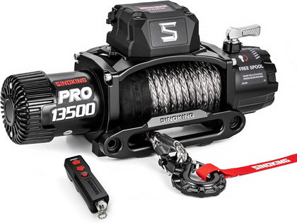 PRO Series 13500 lb Electric Winch, 12V Towing Winch, Synthetic Rope, 2-in-1 Wired/Wireless Remote, Waterproof IP67