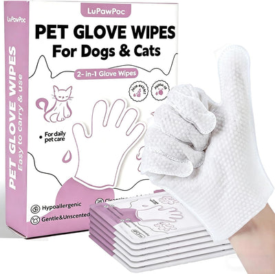 Pet Glove Wipes for Dogs & Cats, 2-in-1 Disposable Dog Cleaning Gloves for Bathing, No-Rinse Grooming Wipes for Paw