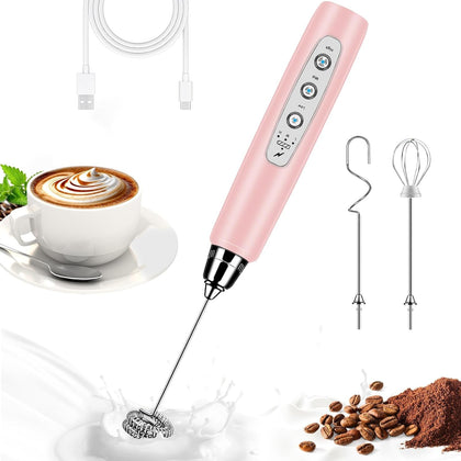 Milk Frother Wand Rechargeable Handheld Whisk Coffee 3 Speed Adjustable | Electric Whisk Drink Mixer with Stainless 3