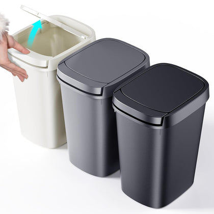 3 Pack Bathroom Trash Can with Lid, 10L/2.6 Gal Small Garbage Can with Press Top Lid, Slim Plastic Waste Basket for