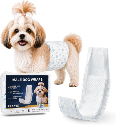 Dog Diapers Male, Small 50 Ct, Disposable Belly Band Wraps, 12-19"