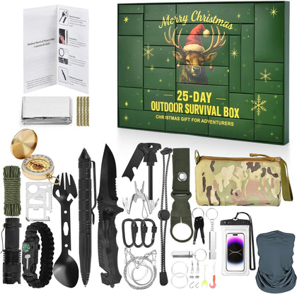 Survival Kit Advent Calendar -25 Days Christmas Countdown Calendar Emergency Survival Gears, Gift for Teen & Adult