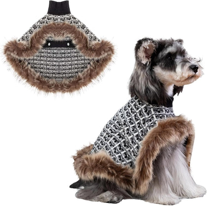 Dog Sweater Cloak, Pearl Cotton Bouclé Yarn Puppy Sweater, Cold Weather Coat Knitwear for Small Dogs, Classic