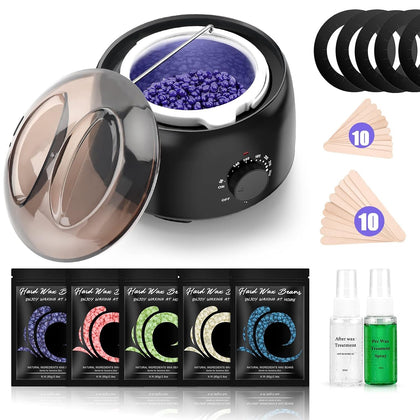 Waxing Kit - Wax Warmer for Hair Removal, Hard Wax Kit with 14oz 5 Bags Hard Wax Beans for Full Body, Legs, Face