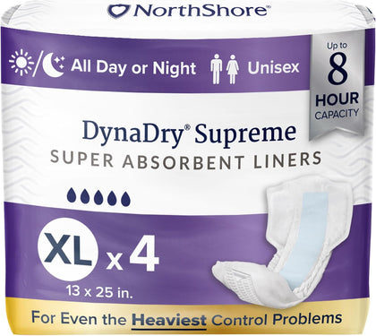DynaDry Supreme Heavy-Duty Incontinence Liners, XL, 4 Count