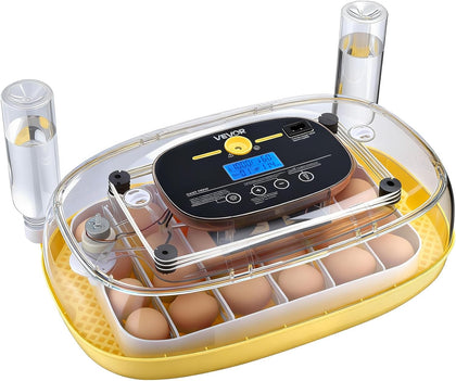 24 Egg Incubator, Automatic Egg Turner with LED Candler, Temperature & Humidity Control, 360° View Clear Window, Auto