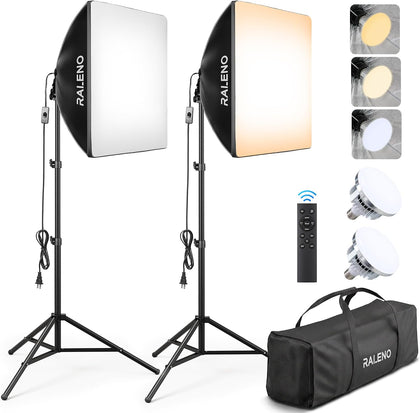 Softbox Lighting Kit, 2Pack 20"x20" Soft Box Light for Photography | Studio Lights with 2.4G Remote & 50W 2500-7500K