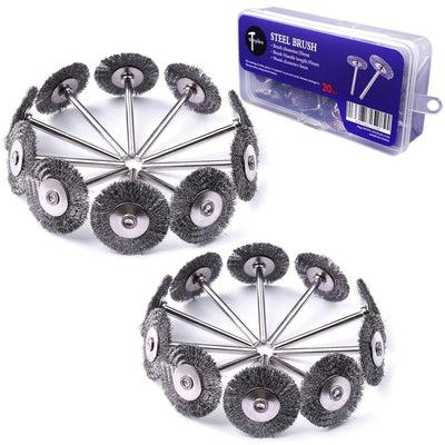ATOPLEE Wire Wheel Brush Set,20pcs 1 Inch Mini Wire Wheel with 1/8 Inch Round Shank,Crimped Wire Brush Wheel for Rust Removal, Corrosion and Scrub Surfaces,for Drill Attachment