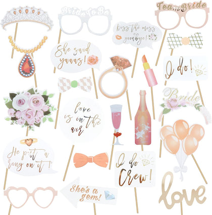 Wedding Photo Booth Props 23 Pcs Rose Gold for Bachelorette Party