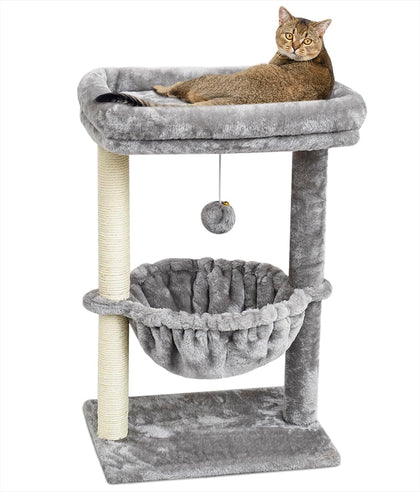 Small Cat Tree for Indoor Cats, Activity Cat Tower with Scratching Post for Kittens, Cat Bed & Furniture with Basket