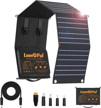 Portable Solar Panel, LUMOPAL 60W Foldable Solar Panels Folding Solar Charger with PD60W USB C QC3.0 USB A Output