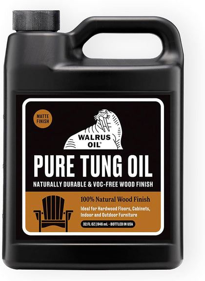 100% Pure Tung Oil, Wood Finish for Any Woodworking Project, Natural, Vegan, Food-Safe. 32oz Jug