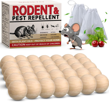 Mouse Repellent 36 Balls, Peppermint Rodent Repellent for Indoor & Outdoor Use, Long-Lasting Safe Mice Deterrent