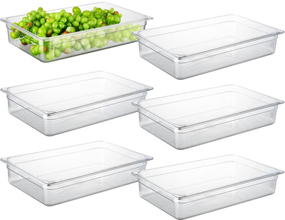 6-Pack Full Size 4" Deep NSF Polycarbonate Food Pans | Dishwasher & Freezer Safe Clear Container for Prep Tables