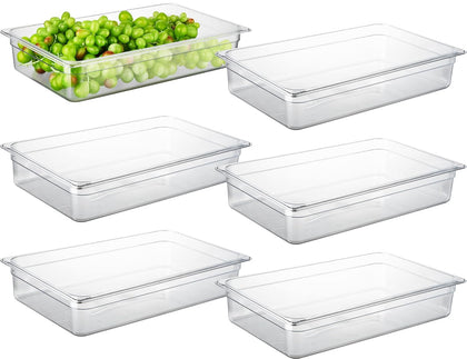6-Pack Full Size 4" Deep NSF Polycarbonate Food Pans | Dishwasher & Freezer Safe Clear Container for Prep Tables