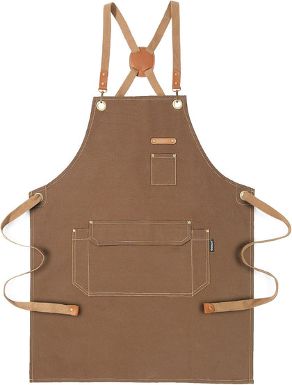 Chef Apron Men Women, Kitchen Aprons Cooking, BBQ - Brown