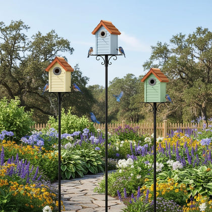 3pk Bluebird Bird Houses for Outside Clearance - Bird House for Wall Mounting - Tree Swallow Nest Box with Stainless