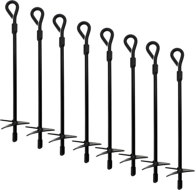 Ground Anchors, 15 Inch - 8pk Black Shed Anchor Kit Greenhouse Tie Down Ground Stakes with Drillable Eyebolt
