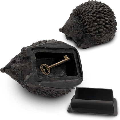 Hedgehog Key Hider Outdoor – Resin Waterproof Fake Rock Hide a Key, Secure Spare Key Holder with Secret Storage