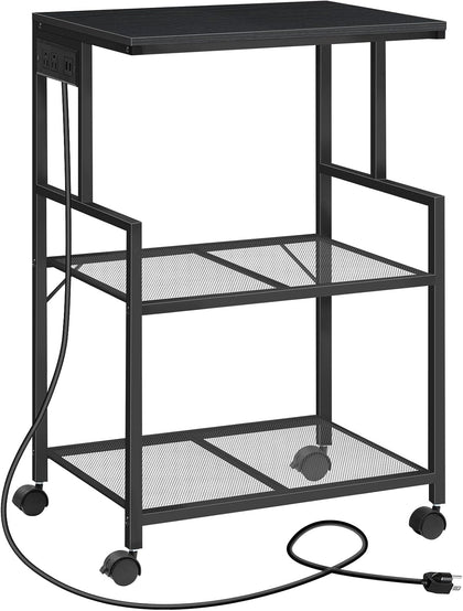 Mobile Printer Stand, 3-Tier Industrial Printer Cart with Power Outlets and 2 USB Ports, Rolling Printer Table on