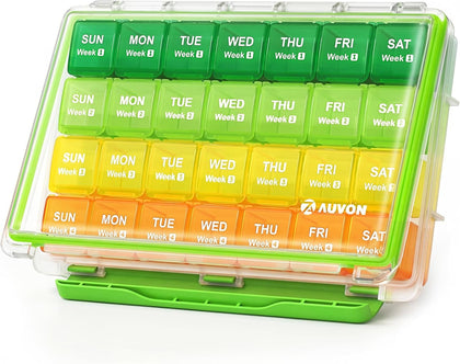 Moisture-Proof Monthly Pill Organizer, Large 28 Days Pill Box Case with Removable 4 Weeks Medication Organizer Rows