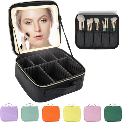 Makeup Bag with Led Mirror,Large Vanity Makeup Cases with 3 Color Setting,Portable Storage and Adjustable