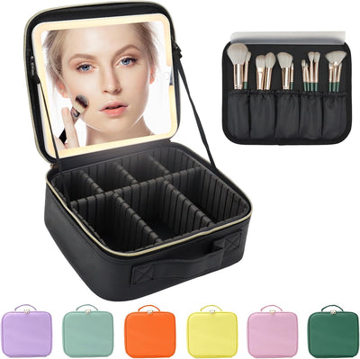 Makeup Bag with Led Mirror,Large Vanity Makeup Cases with 3 Color Setting,Portable Storage and Adjustable
