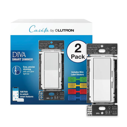 Caseta Diva Smart Dimmer Switch (Smart Hub Required), No Neutral Req | For Caseta systems, no neutral required, soft