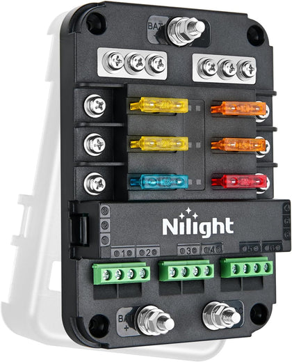 6 Way Fuse Relay Block with Acc Control Negative Bus 12V Blade Holder ATC/ATO Box Label Stickers Waterproof Cover