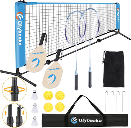 All-in-one Portable Badminton & Pickleball Net Set for Backyard Driveway | with Height Adjustable Poles, Durable Net