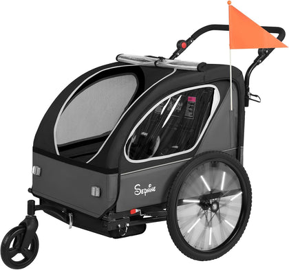 Kids Bike Trailer, 2 in1 Canopy Carrier Converts to Pushcart Suitable for 1 to 2 Toddlers, Kids, Quick Attach to
