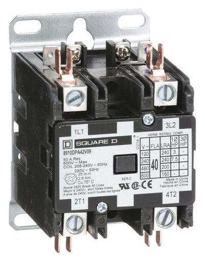 Square D 208/240VAC Definite Purpose Contactor; No. of Poles 2, 40 Full Load Amps-Inductive