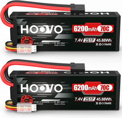 7.4V 70C 6200mAh 2S Lipo Battery Hard Case with Tracxas Plug(2 Packs
