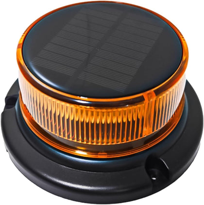 Amber Solar LED Strobe Warning Beacon Light, USB Rechargeable, | Magnetic & Suction Cup Mount, Flashing and Rotating