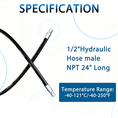 Heroson15611-08-08RW Hydraulic Hose Assembly 1/2 ”,Hydraulic Hose with Male NPT X Male NPT,3988PSI,24 ”Long,Black