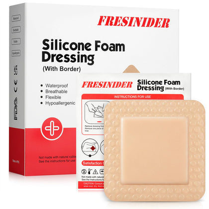 Silicone Foam Dressing with Adhesive Border – Wound Dressing Bandage – Silicone Foam Pad – Pack of 10 – 3 x 3 Inches