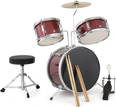 3-Piece Drum Set, Complete Beginner Percussion Set Music Practice | Junior Drum Kit with Dual Tom-Toms, Floor Tom