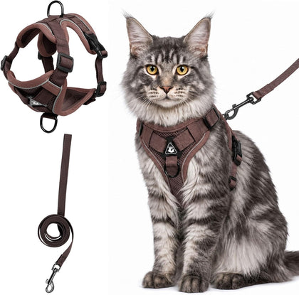 Large Cat Harness and Leash Set| Escape Proof Adjustable Mesh Vest with Reflective Strips, No-Choke Soft Breathable