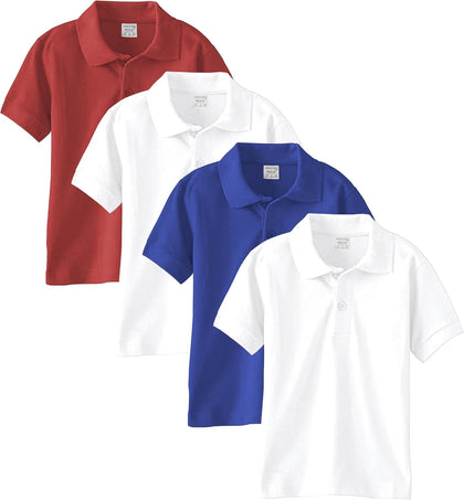 Boys' Short Sleeve Pique Polo Shirts | School Uniform Polo Shirts | 3 & 4 Packs | White & Colors
