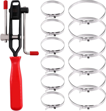 13Pcs CV Boot Clamps with CV Joint Clamp Banding Tool Assortment Kit, 12Pcs Crimp Bands, 1Pcs CV Boot Clamp Tool