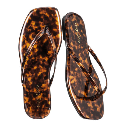 Womens Memory Foam Flip Flops Flat Sandals Tortie Smooth US8