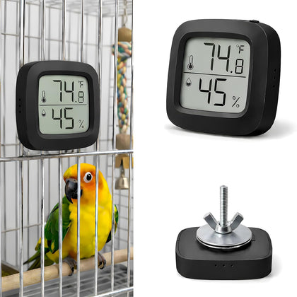 Bird Cage Thermometer,Parrot Cage Hygrometer,Pet Cage Temp Humidity Gauge,Easily Mounts on Cage,Clear Temp &