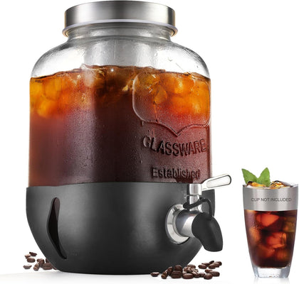Cold Brew Coffee Maker, 1 Gallon Iced Coffee Maker With Stainless Steel Filter, Heavy Duty Glass Cold Brew Pitcher