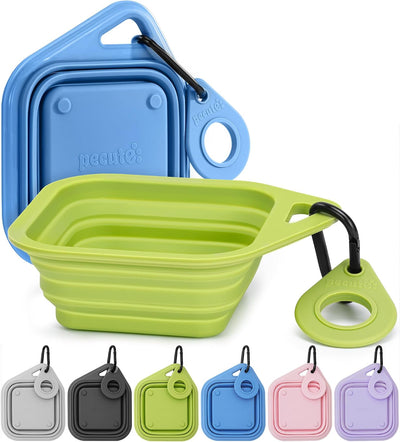 2 Pack Collapsible Dog Bowls, Food-Grade Silicone, Blue & Green