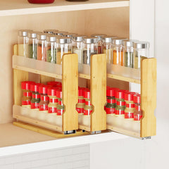Bamboo Pull Out Spice Rack Organizer for Cabinet, Heavy Duty Slide Out Seasoning Kitchen Pantry Sliding Vertical