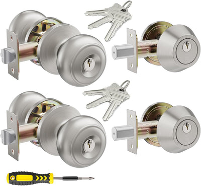 2 Set All Keyed Same Entry Door Knobs and Single Cylinder Deadbolt Combo Set for Entrance and Front Door, Keyed Alike