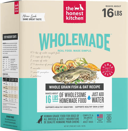 Wholemade Whole Grain Fish & Oats, Human Grade Dehydrated Dog Food, Just Add Water, Supports Healthy Digestion, Skin
