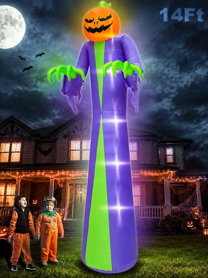 14 FT Giant Halloween Inflatable Pumpkin Outdoor Decorations | Built in 5 LED Lights,Blow Up Pumpkin for Yard Lawn